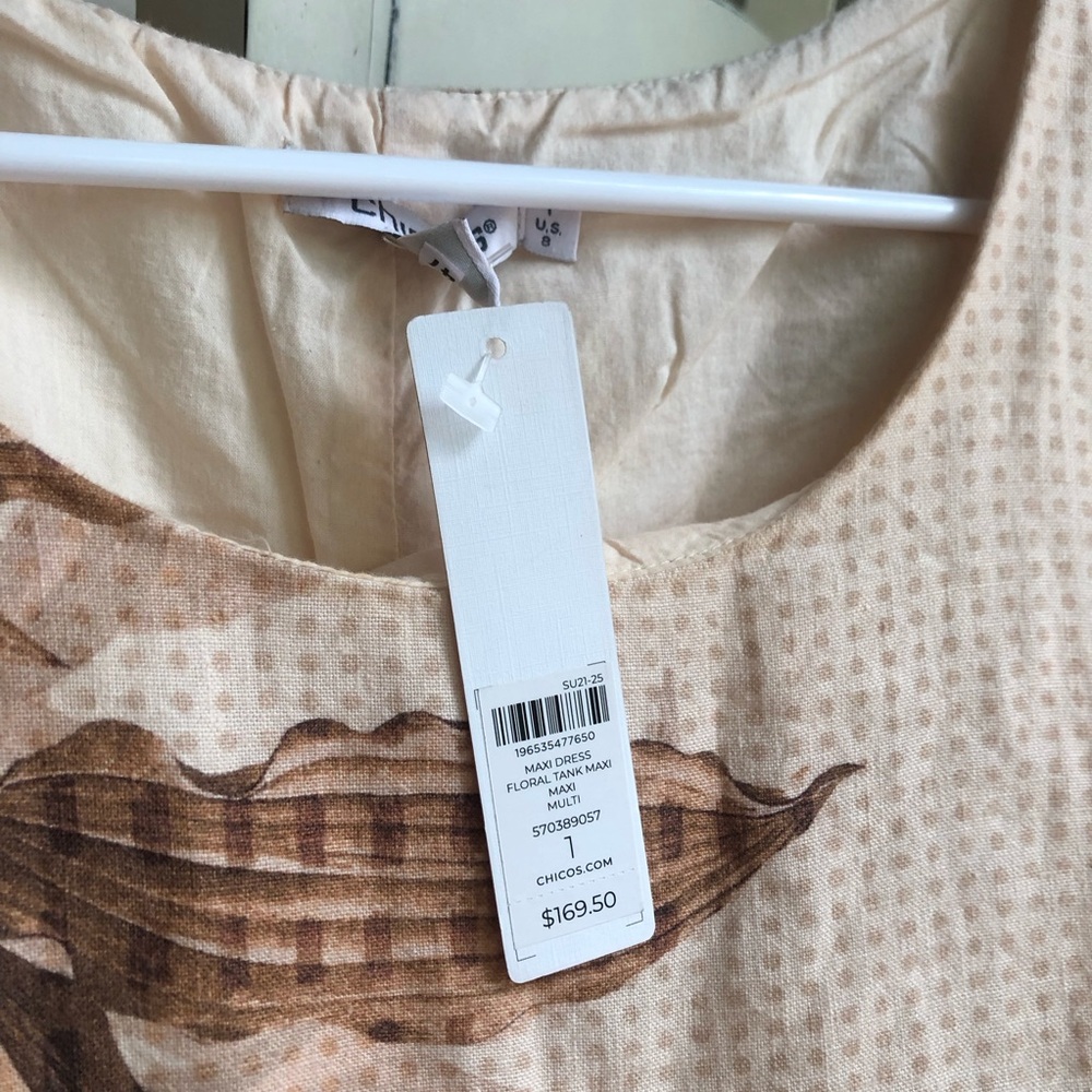 New w Tag: Chicos Floral Linen Maxi Dress with Pockets. Size US 8 - Picture 6 of 15